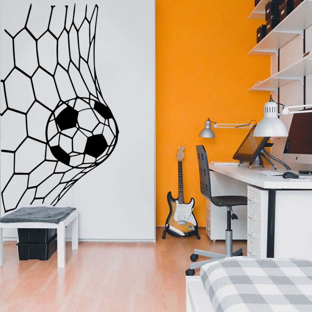 Interior Design School - 大サッカーゴールネットウォールステッカープレイルーム寝室サッカーオンライン壁デカールリビングルーム学校ビニール家の装飾