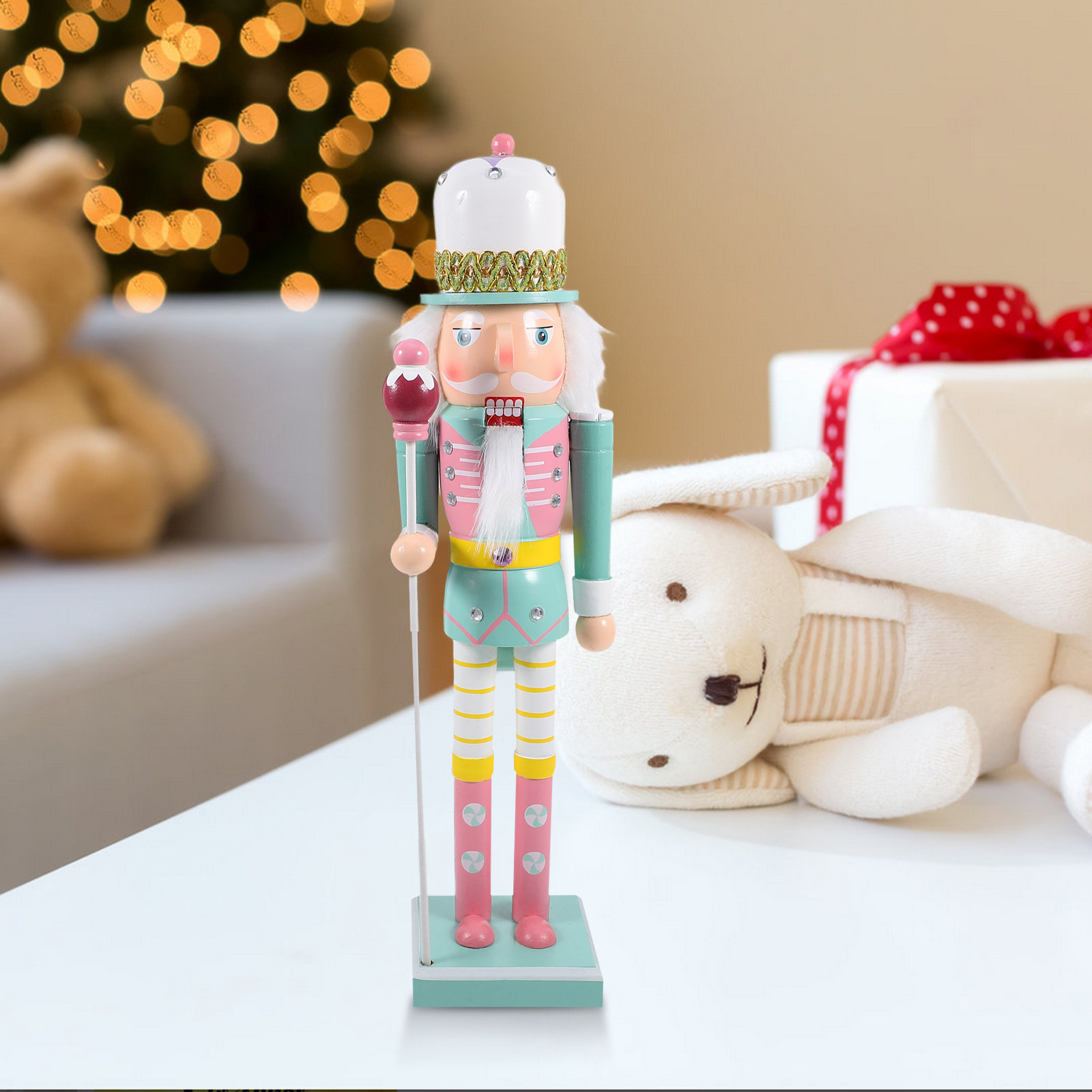 Interior Design Xmas - 木製くるみ割り人形オーナメント クリスマスデコレーション 兵士スタイル ホームデスクトップテーブル装飾 クリスマスパーティーの記念品 お祝いのインテリアデザイン