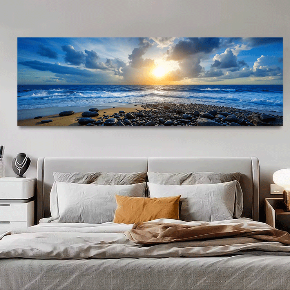 Interior Designer - 1PC-キャンバスポスター非フレーム化された海の夕日ビーチパノラマ海岸風景アート壁装飾キャンバスプリントホームインテリアデザイン夏