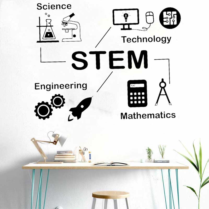 Interior Design School - 幹壁ステッカー科学技術エンジニアリング数学学校教室研究子供読書ルームの装飾ビニール7