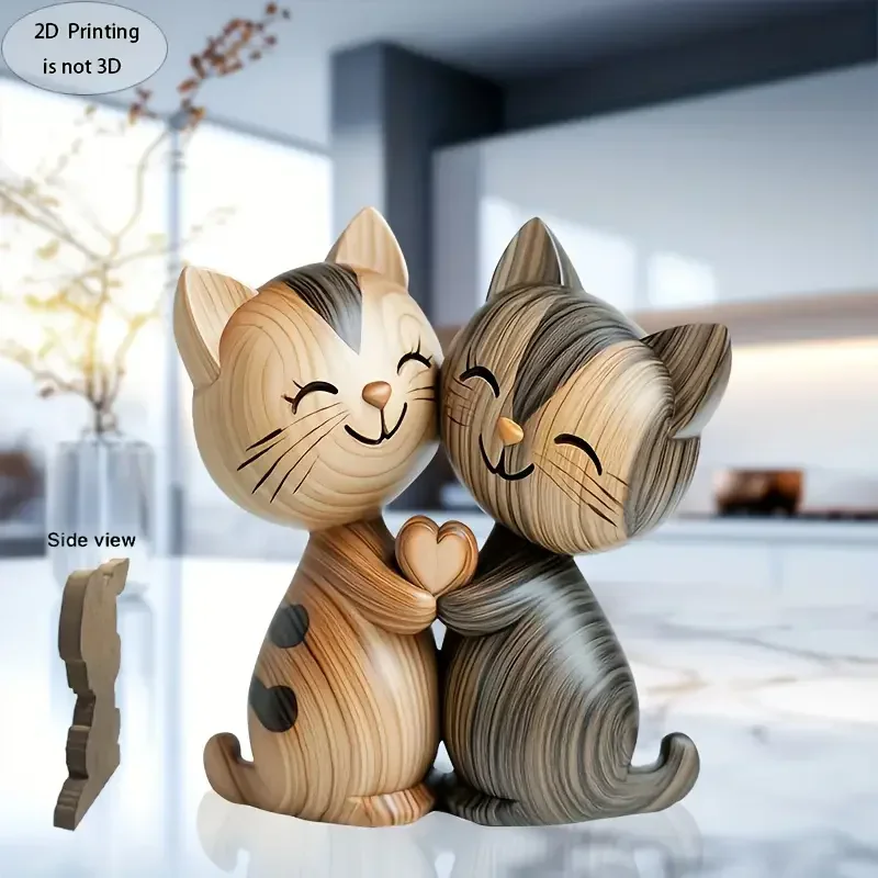 木製子猫カップル彫刻魅力的な 2D フラット猫愛好家ギフトラ - Interior Design School のレビューと価格